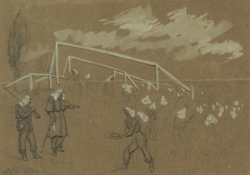 Jersey troops breaking the ground for a fort to defend Washington, on Virginia soil near the long bridge