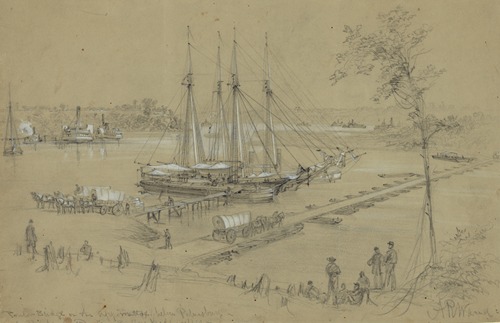 Ponton Bridge on the Appomattox below Petersburg–Point of Rocks–Butlers headquarters