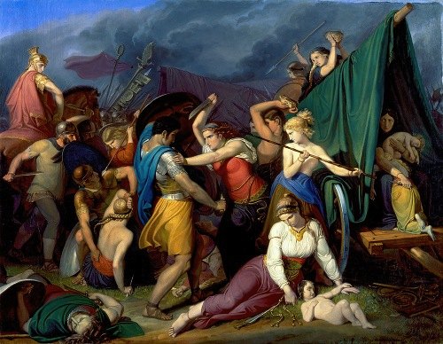 The Women of the Cimbers, defending their chariot against the Romans (1836)