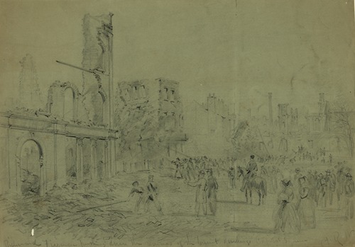 Richmond Firemen pushing down the remains of the burnt dwellings Capital Square