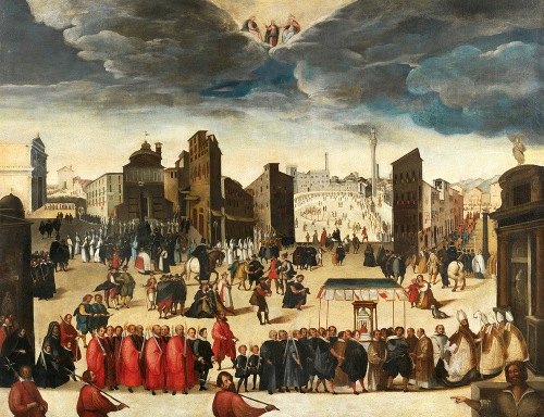 The procession celebrating the consecration of the Insigne Collegiata di Santa Maria in Provenzano, Siena