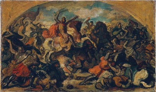 Friedrich II. der Streitbare (1219–1246) als Sieger über die Mongolen in der Schlacht an der Leitha bei Wiener Neustadt am 15. Juni 1246