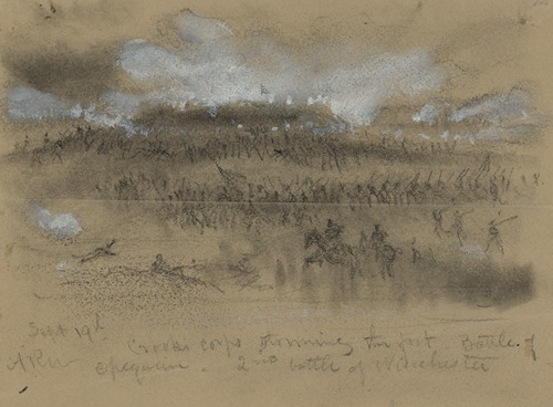 Sept. 19th. Crooks Corps storming to the fort. Battle of Opequon- 2nd battle of Winchester