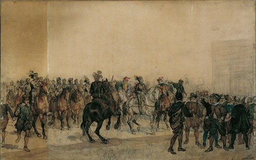 Die Ankunft der Kürassiere Henri Duval Graf von Dampierres im Burghof