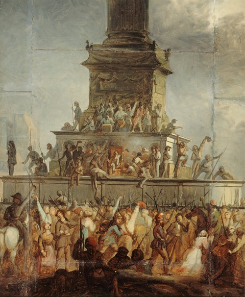 Embrasement du trône de Louis-Philippe, place de la Bastille, le 24 février 1848.