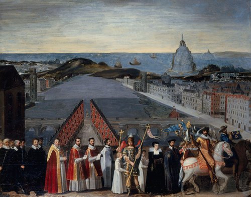 Procession de la confrérie parisienne des pélerins de Saint-Michel-du-Mont sur le Pont-Neuf, actuel 1er arrondissement