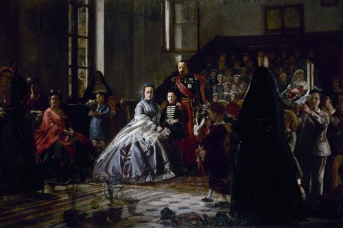 L’Empereur, l’Impératrice et le prince impérial visitant une salle d’asile à Fontainebleau