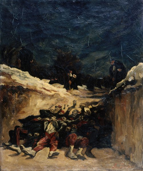 Zouaves morts dans une tranchée. Scène de la guerre de 1870