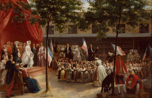 La duchesse d’Orléans et le comte de Paris visitent une salle d’asile parisienne