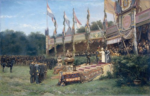 Uitreiking van het Lombokkruis door Koningin Wilhelmina op het Malieveld in Den Haag, 6 juli 1895