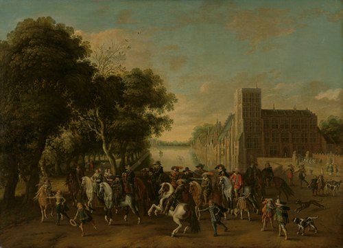 Prince Maurits, accompanied by Prince Frederik Hendrik, Frederick V of Bohemia and his Wife Elizabeth Stuart, and Others, on the Buitenhof, The Hague