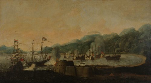 A Dutch Squadron under the Command of Cornelis Simonsz van der Veer Carrying Out a Surprise Attack on Three Portuguese Galleons in the Bay of Goa Velha