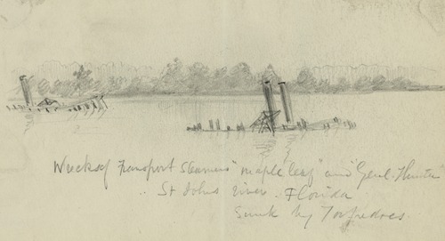 Wreck of Transport Steamers ‘Maple leaf’ and ‘Genl. Hunter’. St. Johns river. Florida, Sunk by torpedoes