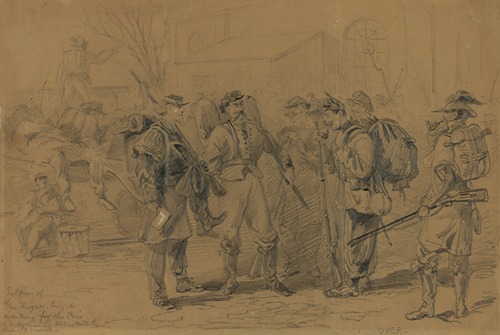Soldiers of Gen Augurs Brigade waiting for the cars to take them to Uptons Hill, Va. their old camp