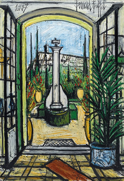 Ombelles et delphiniums by Bernard Buffet - Artvee