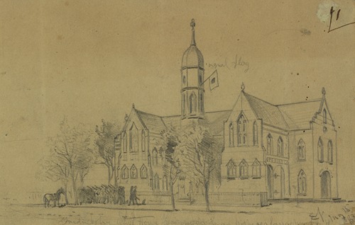 Fredericksburg Court House now occupied by our troops as a barracks and by the signal corps