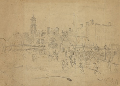 Scene in Baltimore, Md. Citizens building barricades on receipt of the news of Gen. Lee’s march into Penn.