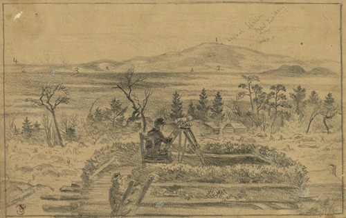 Signal officers watching the camps of Gen. Lee’s army on the south side of the Rapidan River, from the signal station on Poney Mountain