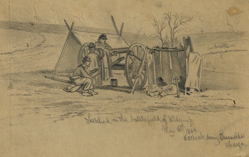 Sketched on battlefield of Wilderness May 6th, 1864, 6 o’clock during Burnsides’ charge