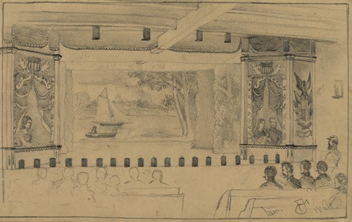 Soldier’s theatre, (Fourteenth Brooklyn) in an old warehouse in Culpeper Court House, Va.