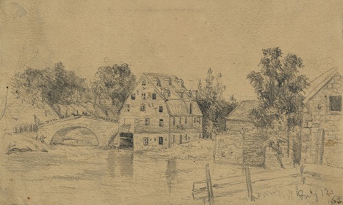 The 6th Corps (Genl. Sedgwick) crossing the bridge at Funkstown (Antietam Creek) in pursuit of Genl. Lee’s forces after Gettysburg