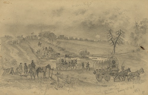 The Army of the Potomac marching over the second Bull Run battleground near Groveton