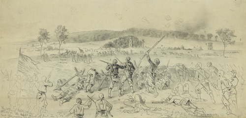 The battle of Antietam–Charge of Burnside 9th Corps on the right flank of the Confederate Army