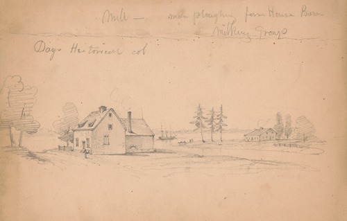 Days historical col. Mill – men ploughing farm house barn – milking group.