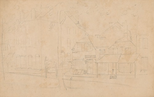 Street scene with houses and stores, including Geo H Cooper & Co wholesale merchant