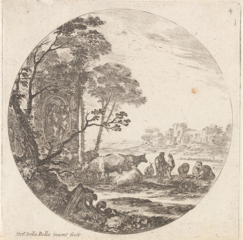 Paysage avec un chapiteau corinthien, sur le devant, par terre