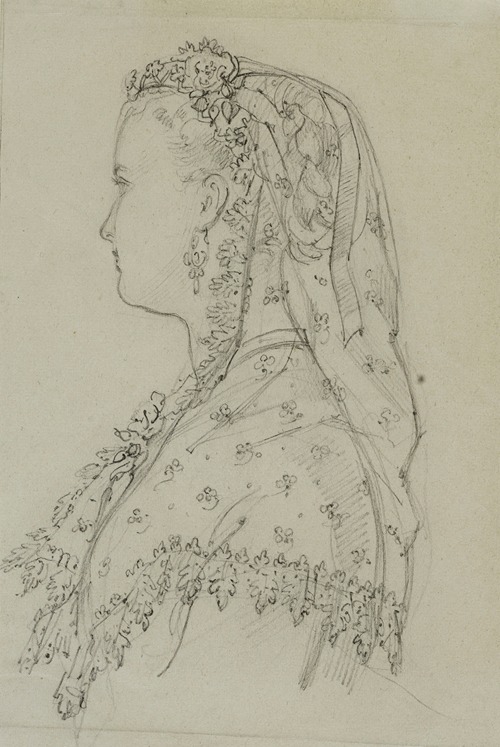 Femme de profil avec voile de dentelle