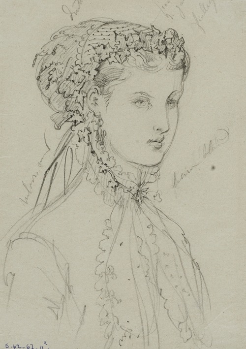 Femme, en buste de trois-quarts, avec coiffe de dentelle