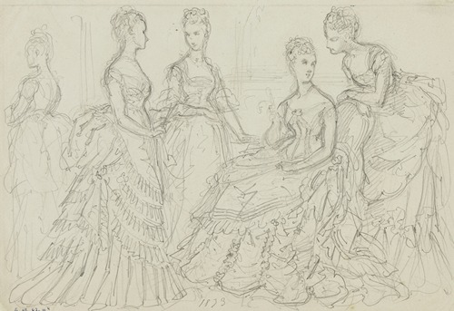 Groupe de femmes en robes de bal à tournure