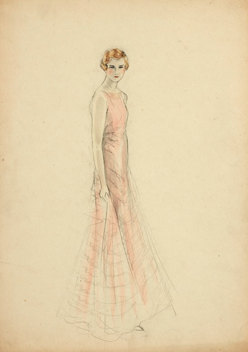 Figure féminine en robe du soir rose pâle sans manches