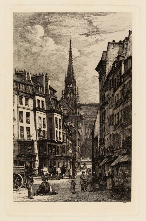 La place Maubert, à l’arrière plan, la flèche de Notre-Dame