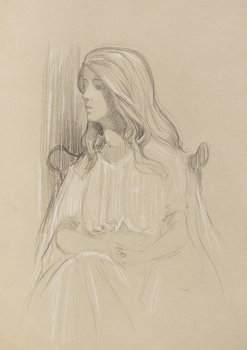 Sketch of a seated young woman.