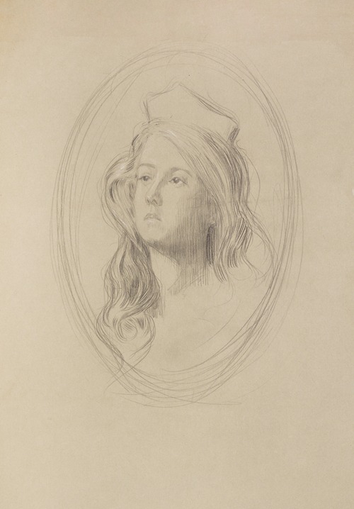 Sketch of a young woman’s face.