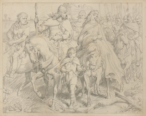 Hereward the Wake, Last of the English; Hereward guides Alftruda to a place of safety.