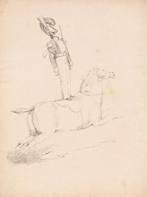 Adolphe Franconi standing on a saddle on the back of a horse