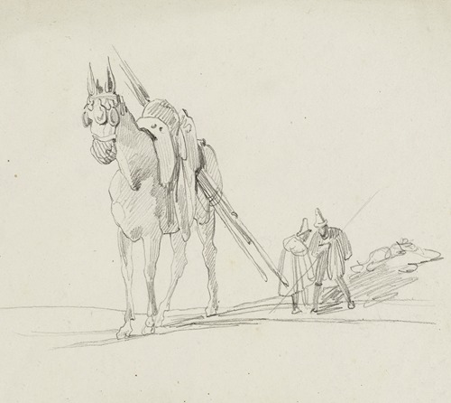 Etude d’un cheval et de deux hommes