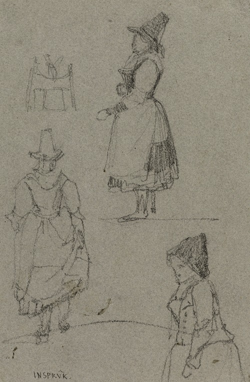 Trois études de costumes féminins (face et profil)