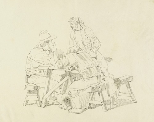 Trois hommes assis à une table