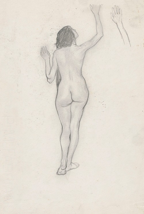 Nude woman turned back