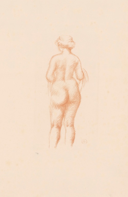 Femme nue de dos tenant une écharpe