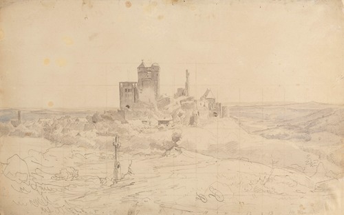Greifenstein Castle in Westerwald, study for a painting