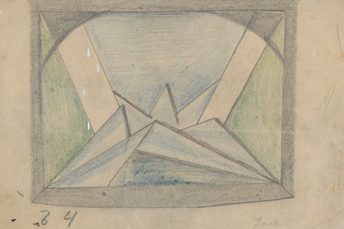 Le Lâche – maquette de décor – décor géométrique,montagnes, tableau 4