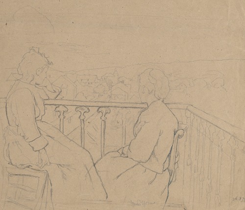 Artist’s Wife Cella and Sister Agathe Sitting on the Balcony