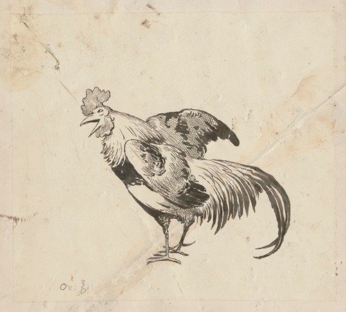 Crowing rooster with outspread wings