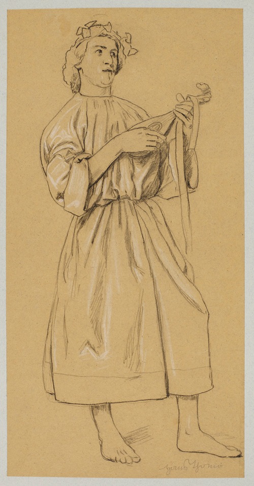 Figure with a lute and crowned with a wreath