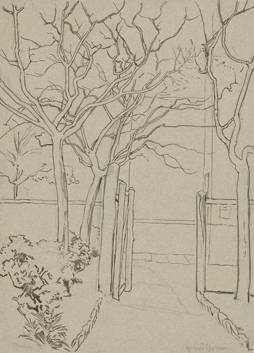 Gate leading to a garden with trees along the fence in Oberursel